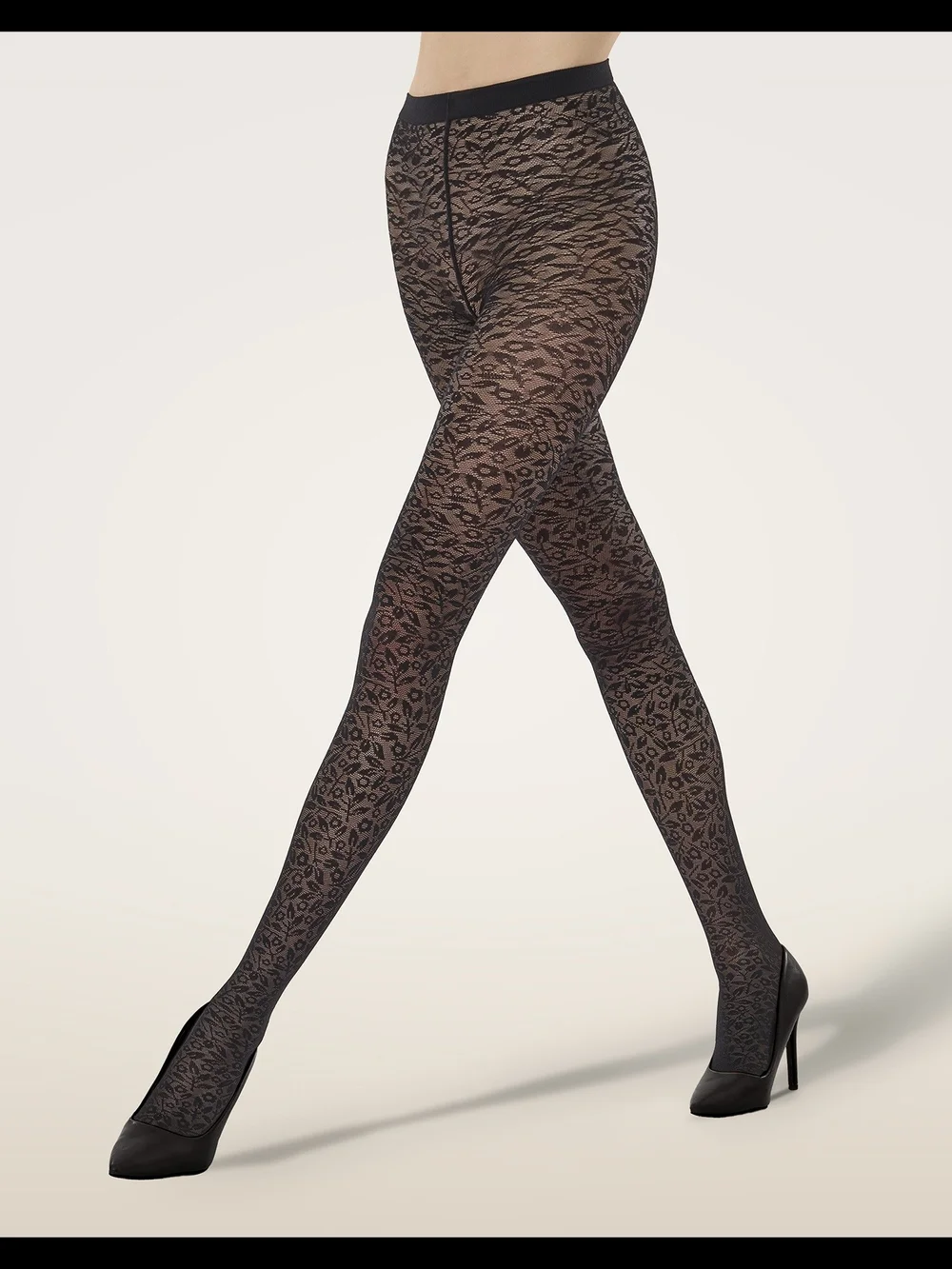 Wolford Black Floral Jacquard Tights